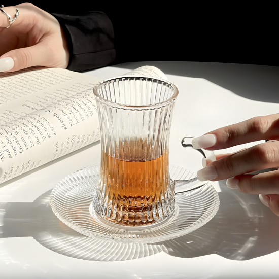 Glass Cups & Plate Set 6 Pcs